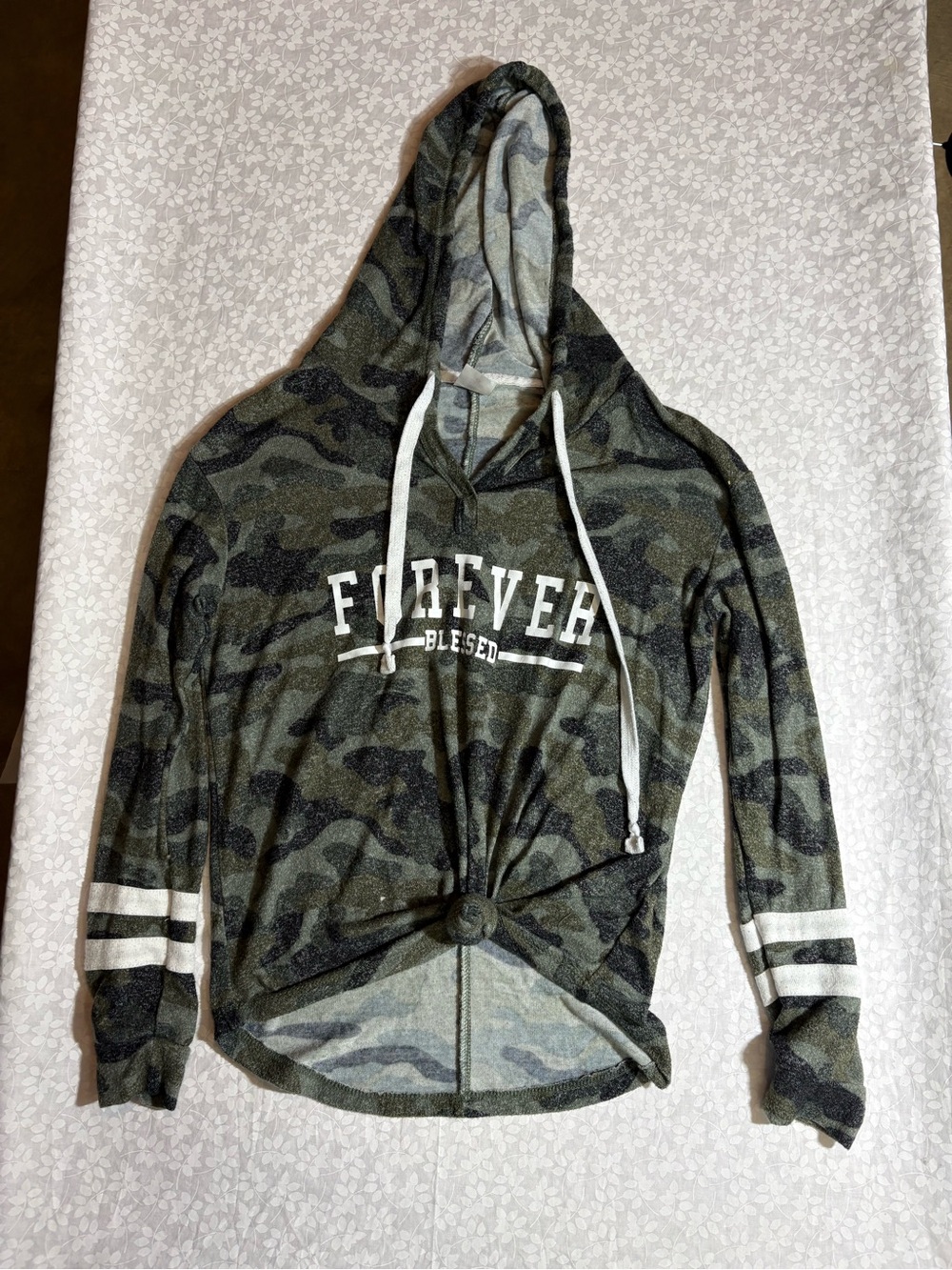 No Boundaries Olive Green Camo Hoodie with White Accents